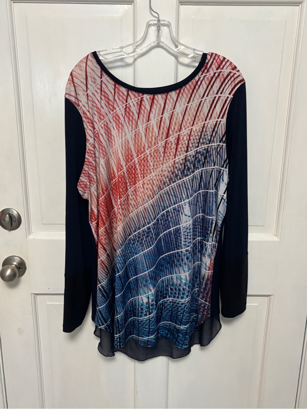 NYGARD SLIMS TOPS SPLIT BACK TUNIC WITH FAUX LEATHER IndigoGrid Size XL